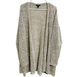 Eileen Fisher Organic Linen Cotton Blend Open Knit Cardigan 3X Neutral Lagenlook
